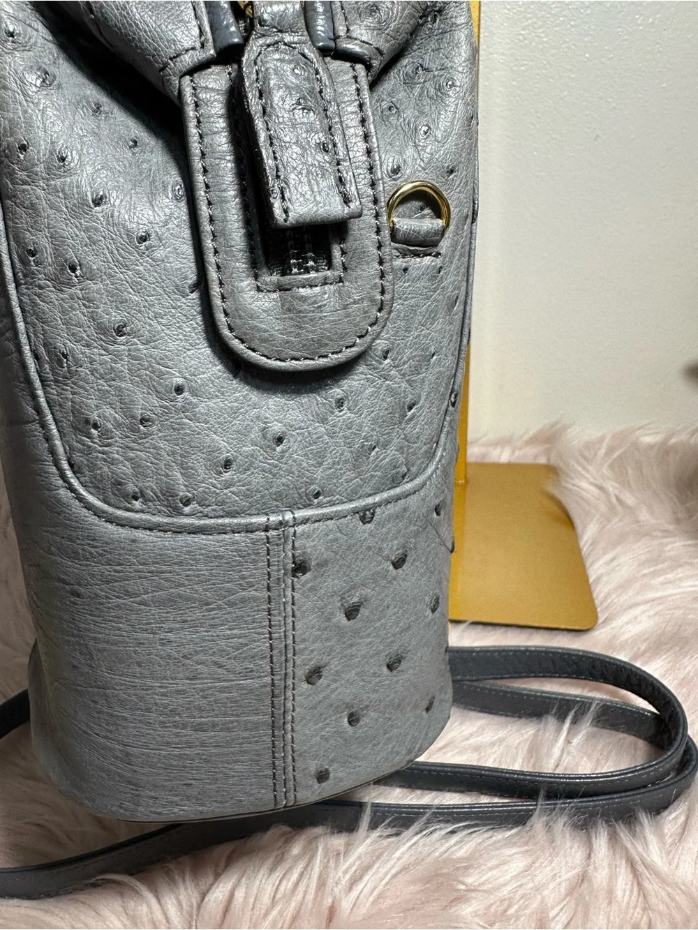 Gray Ostrich-Leather Satchel Bag